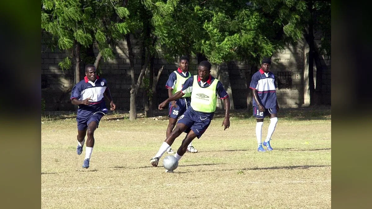 Seleção do Haiti durante treinamento em Porto Príncipe